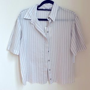 Peserico White and Gray Striped Blouse